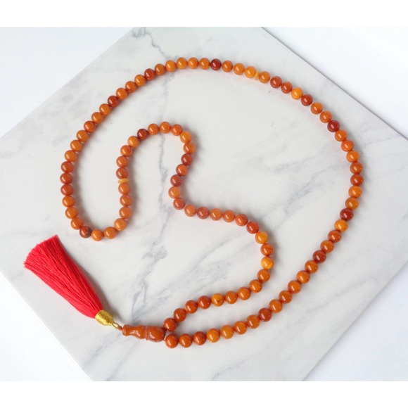 99 Bead Muslim Rosary with Minaret Butterscotch Baltic Amber Prayer Necklace 55g - Picture 5 of 10